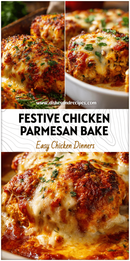 Golden Chicken Parmesan Christmas Bake served in a casserole dish for a Healthy Dinner Oven Recipe.